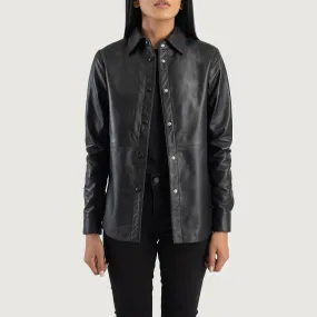 Zenith Black Leather Shirt Jacket