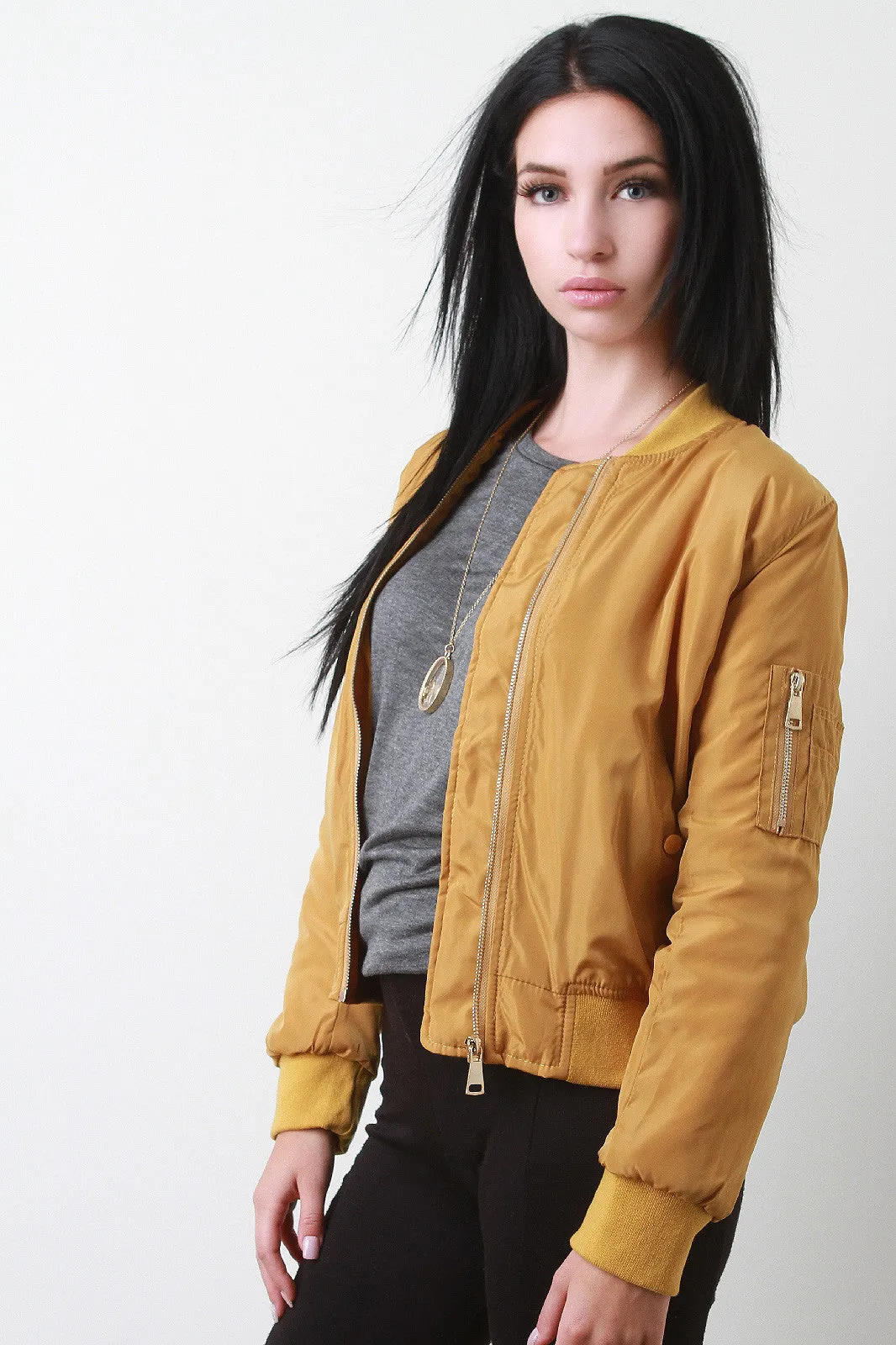 Zipped Up Bomber Puffer Jacket